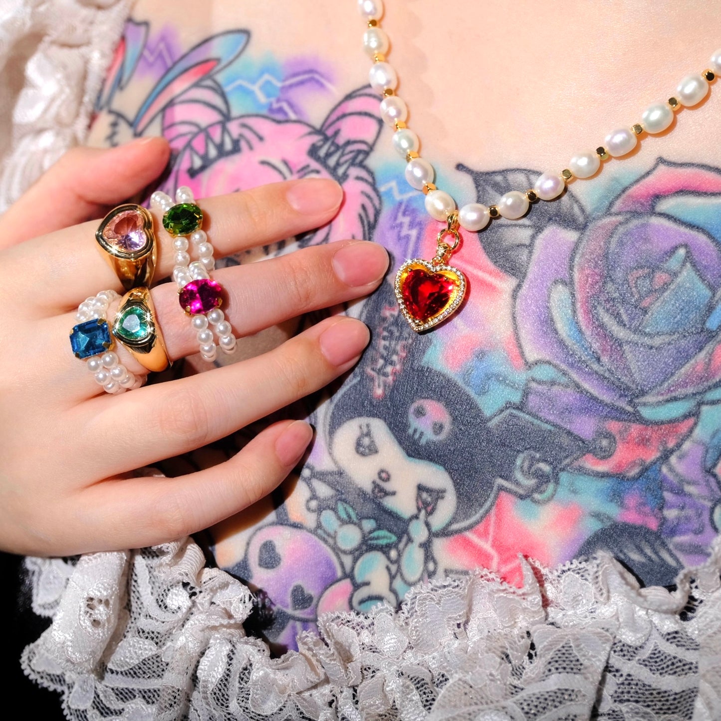 Glazed Heart Rings Set - 2pcs
