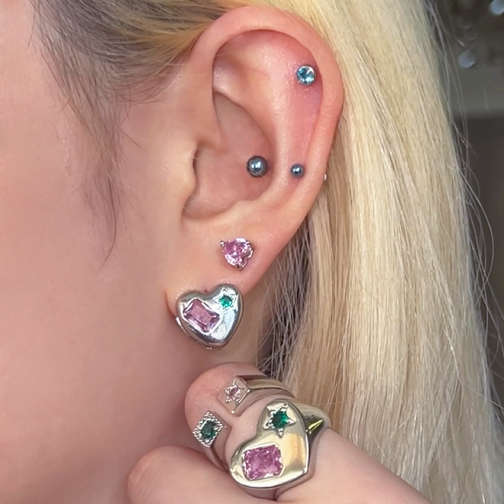 Love Struck Huggies & Rings Set - 4pcs